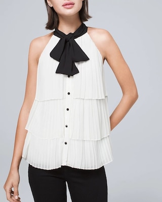 Bow-Neck Pleated Blouse