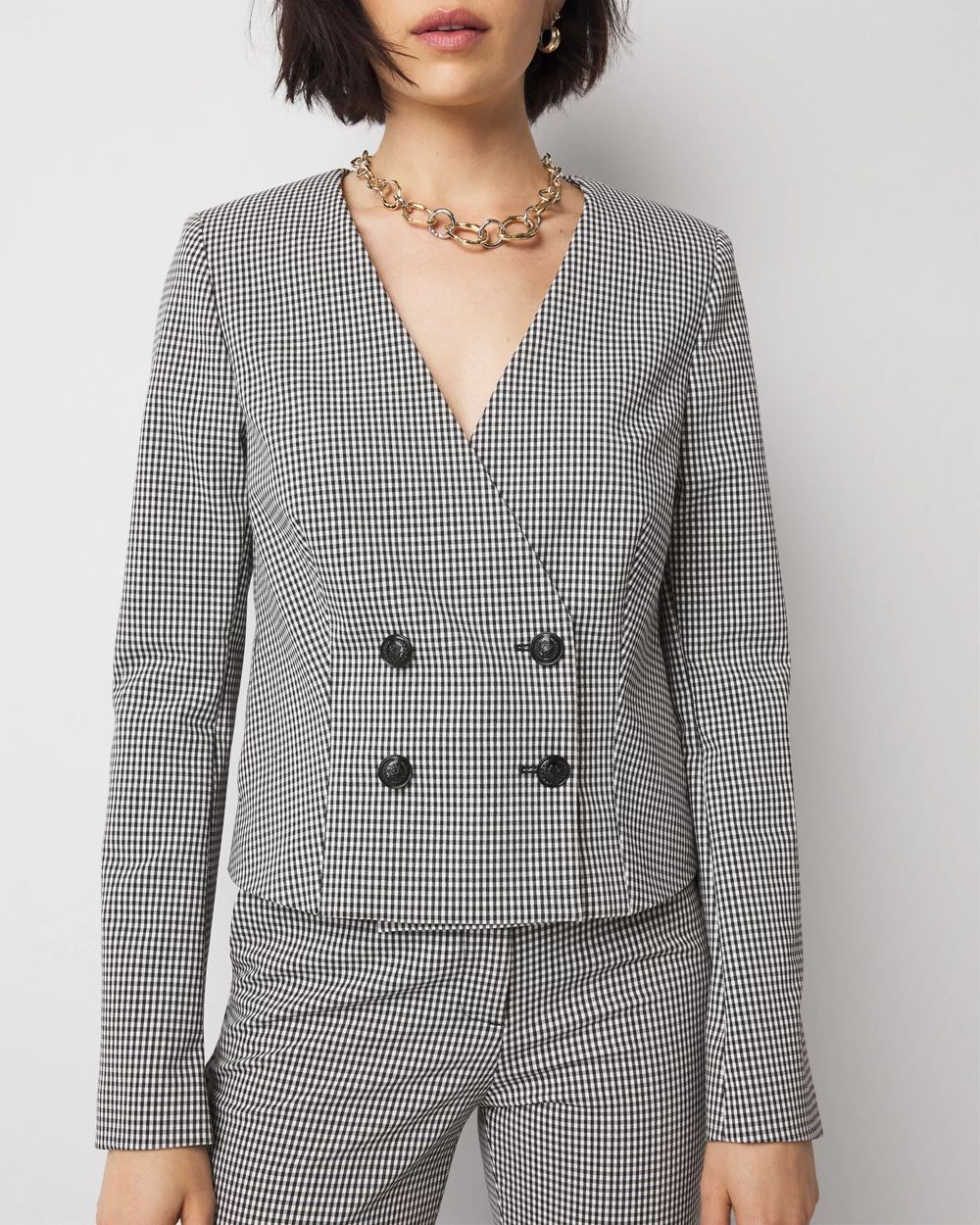 Petite Double-Breasted Gingham Jacket