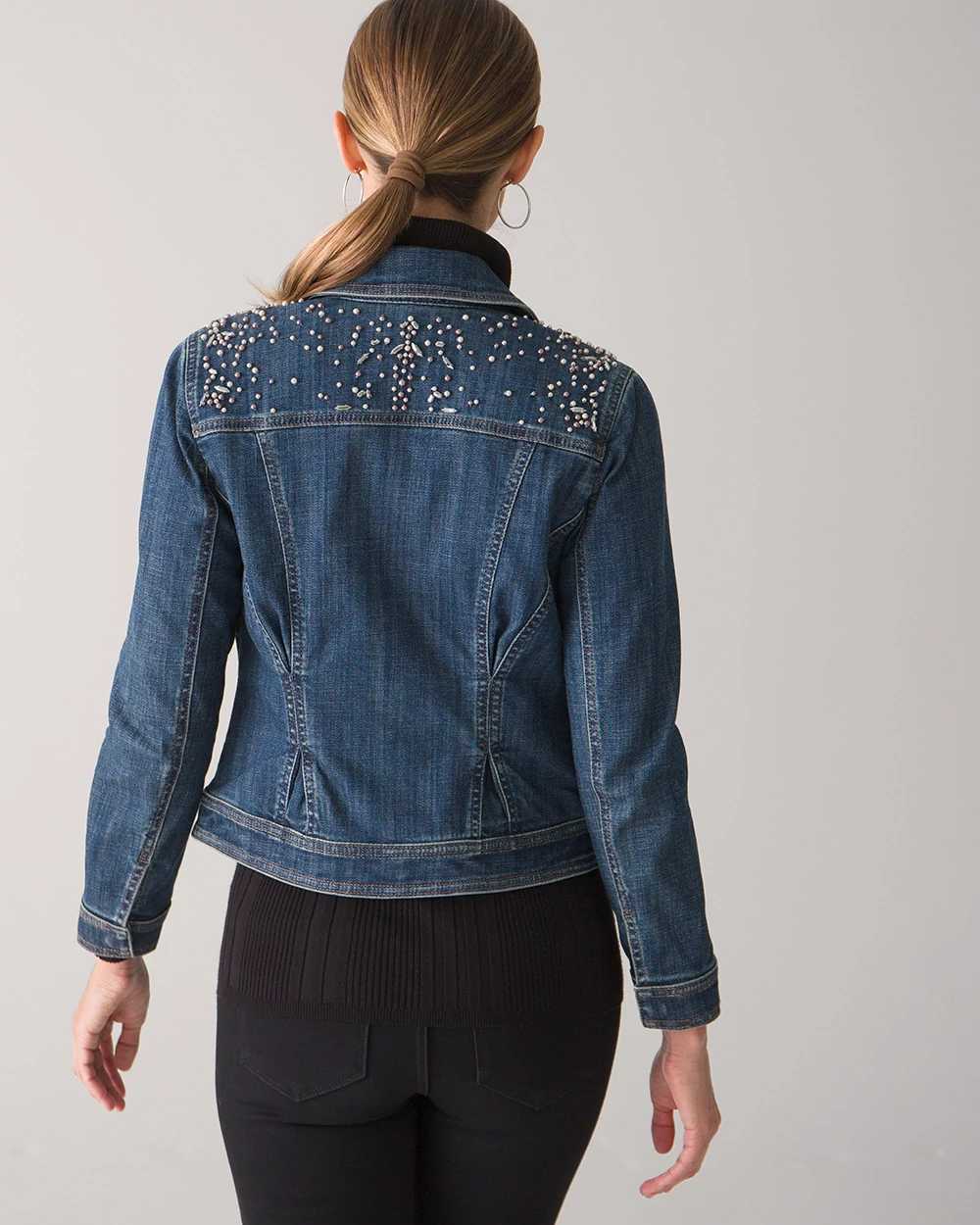 Petite Pearl Embellished Trucker Jean Jacket click to view larger image.