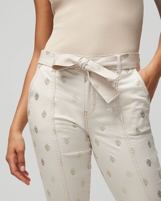 High Rise Foil Print Belted Pret Crop Jeans