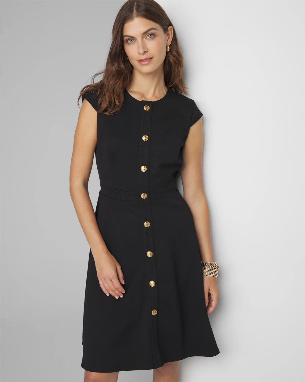 green emerald velvet dress White Fit & Flare Cap-Sleeve Scoop-Neck Midi Dress S / White / 68% Viscose 27% Nylon 5% Spandex main image 0