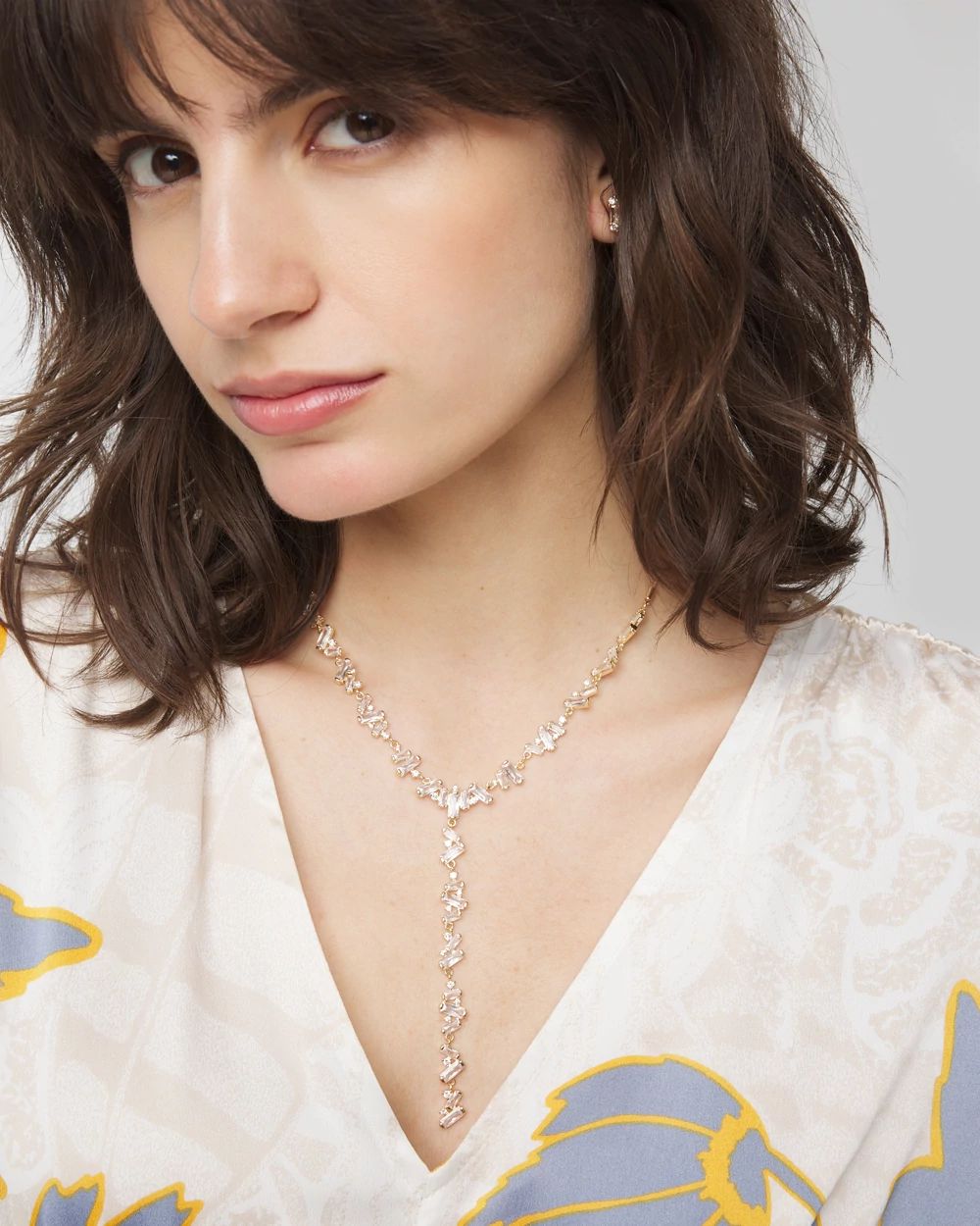 Gold Adjustable Baguette Y-Necklace