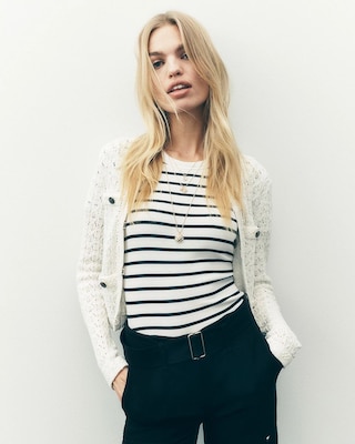 WHBM FORME™  Ribbed Stretch Button Shoulder Tee