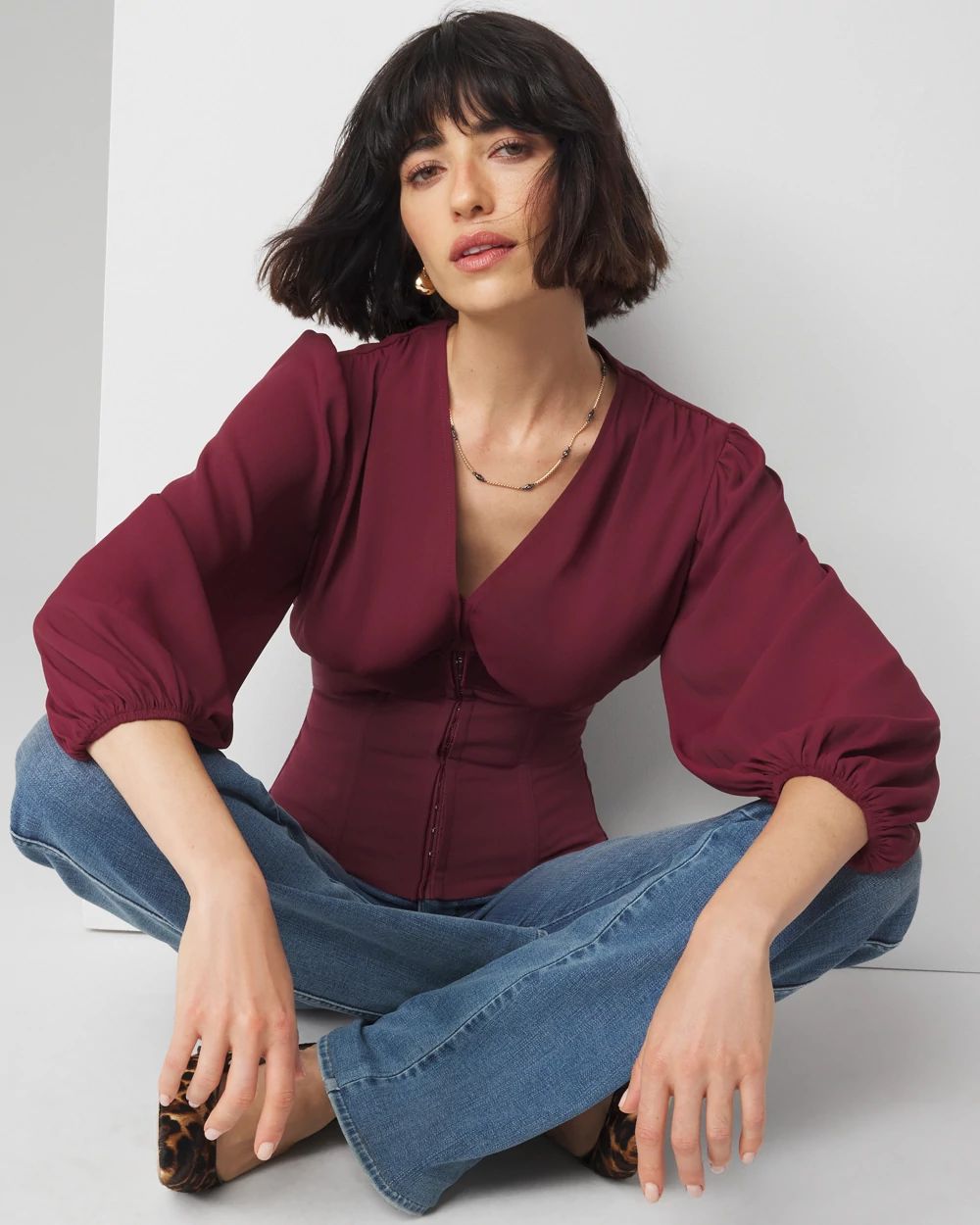 Elbow-Sleeve Corset Blouse click to view larger image.
