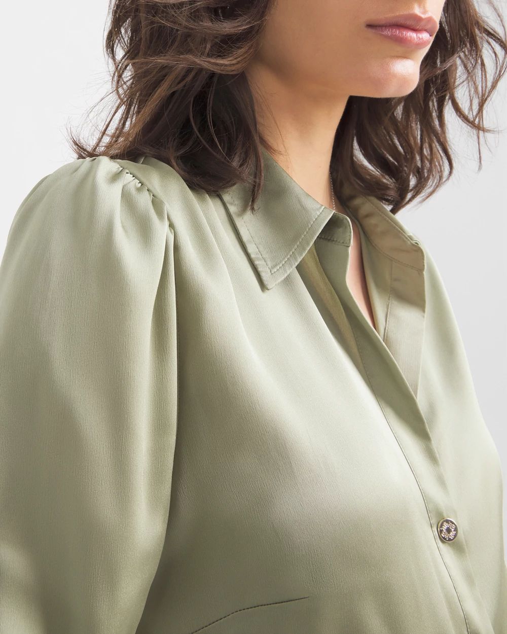 Elbow Sleeve Satin Button Shirt