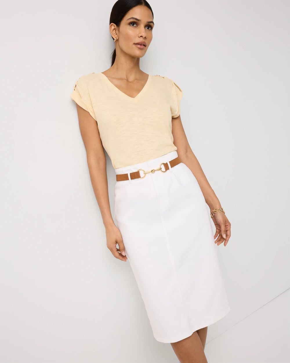 V-Neck Tee with Epaulets click to view larger image.