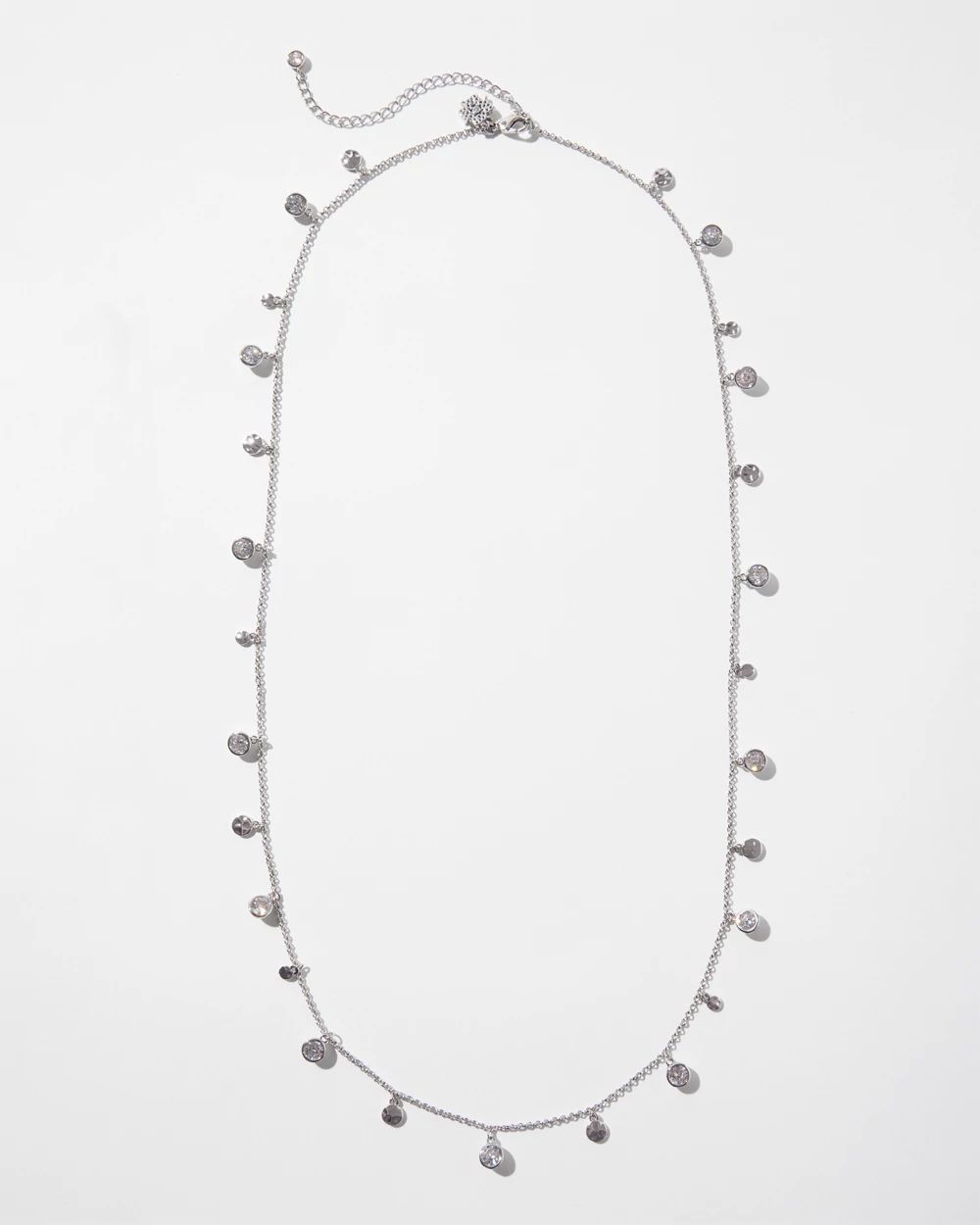 Silver Crystal Long Disc Necklace