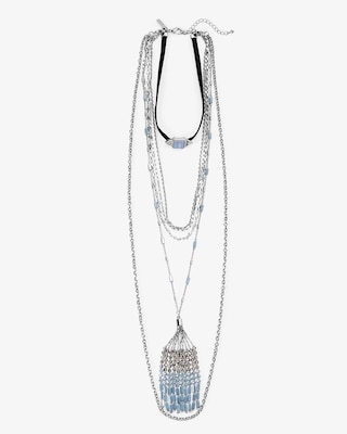 Blue Lace Agate Tassel Choker Necklace
