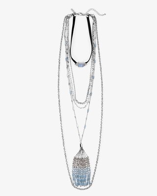Blue Lace Agate Tassel Choker Necklace