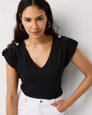 Satin Epaulet V-neck Tee