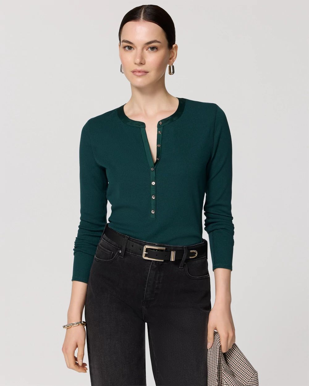 Satin Trim Henley Top