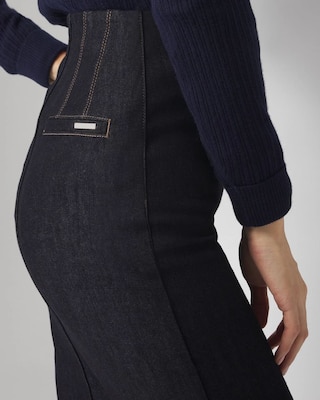 Button Front Denim Midi Skirt click to view larger image.
