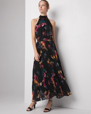 Sleeveless Pleated Halter Midi Dress