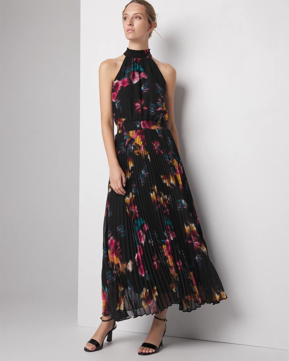 Sleeveless Pleated Halter Midi Dress