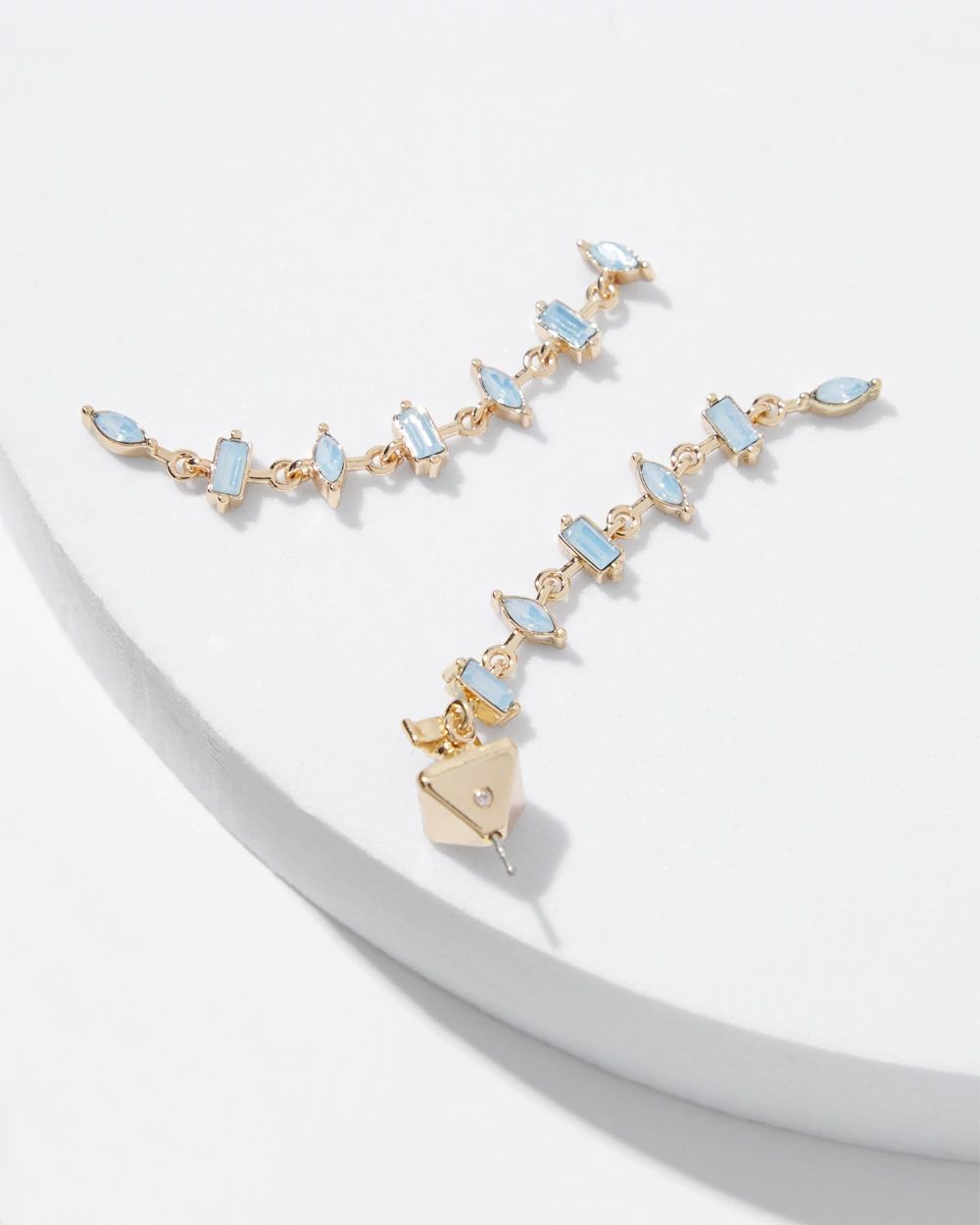 Gold + Blue Baguette Linear Earrings