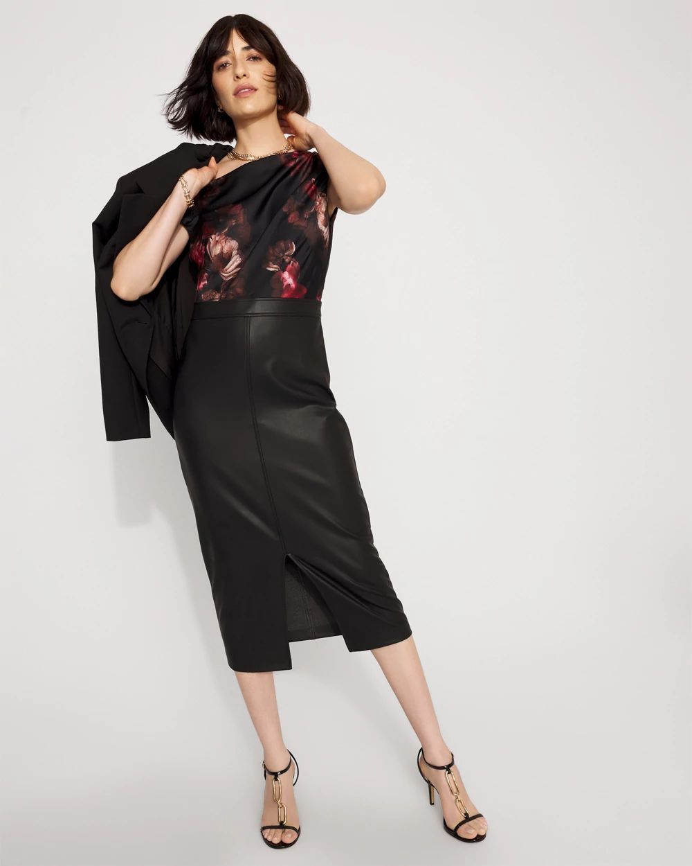 Petite Satin Blouse Sheath Dress