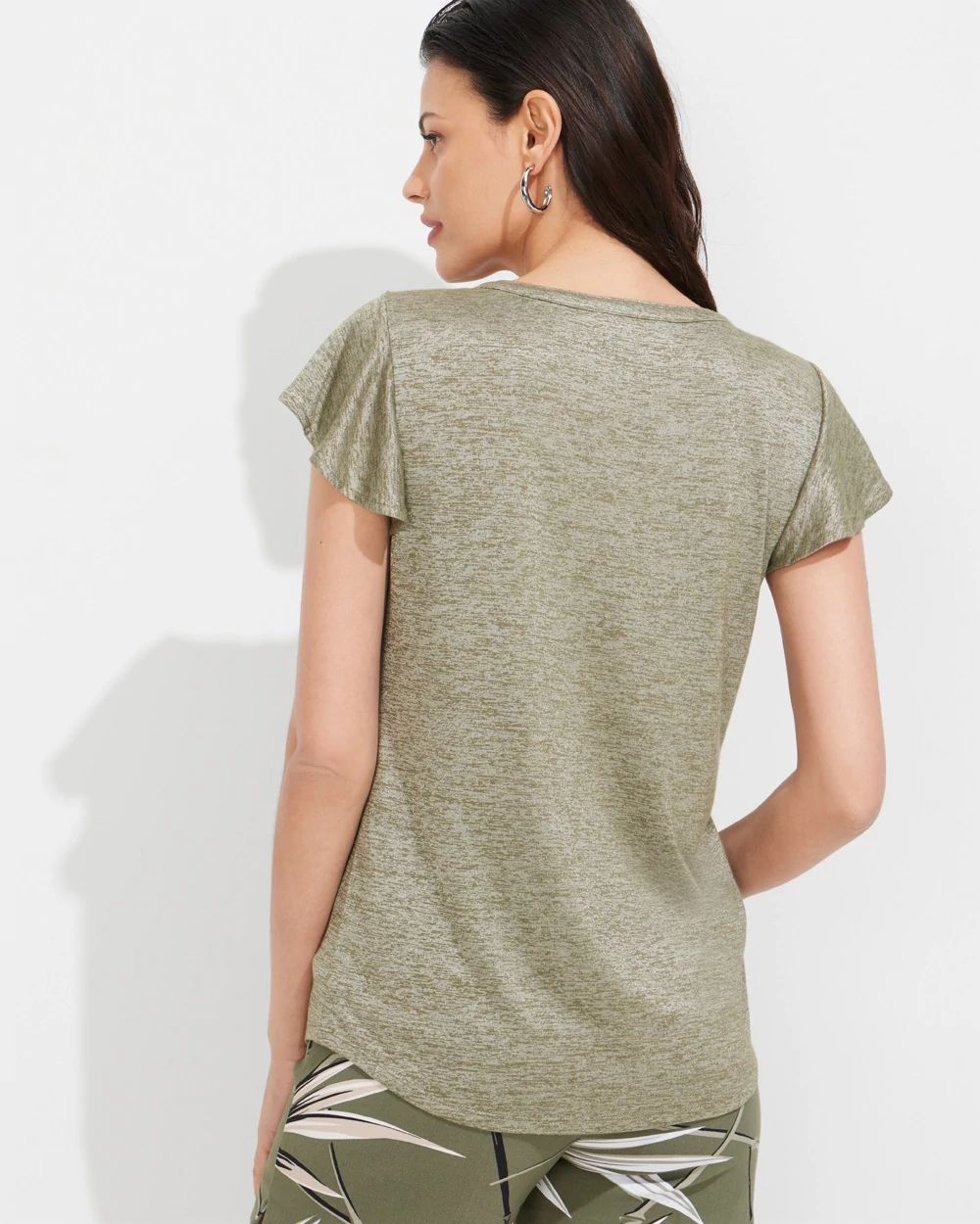 Outlet WHBM Notch-Neck Ruffle-Sleeve Tee click to view larger image.