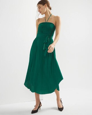 Strapless Pleated Tie-Waist Dress