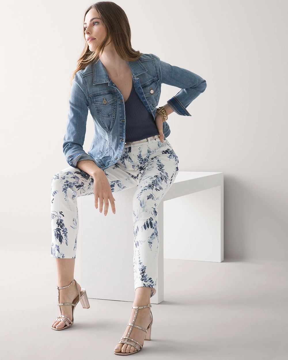 Petite Mid-Rise Floral Slim Ankle Pants