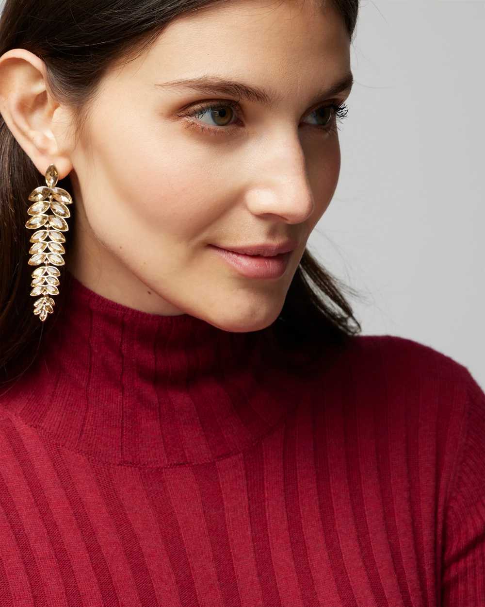 Gold Crystal Leaf Statement Earrings