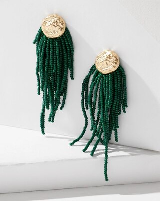 Green Seed Bead Drop Earrings