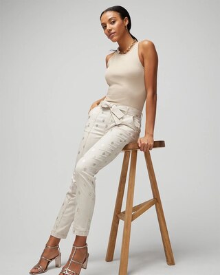 High Rise Foil Print Belted Pret Crop Jeans