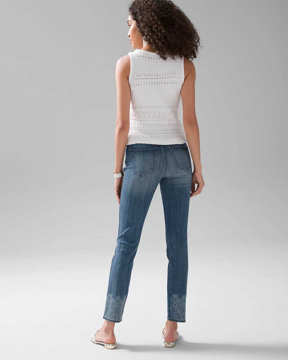 Petite High Rise Everyday Soft Denim  Beaded Hem Jeans click to view larger image.