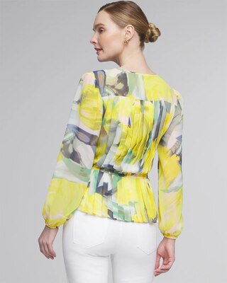 Long Sleeve V-Neck Pleated Chiffon Blouse