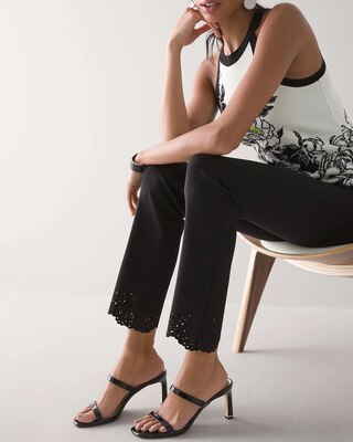 High-Rise Laser-Cut Hem Straight Ankle Pants