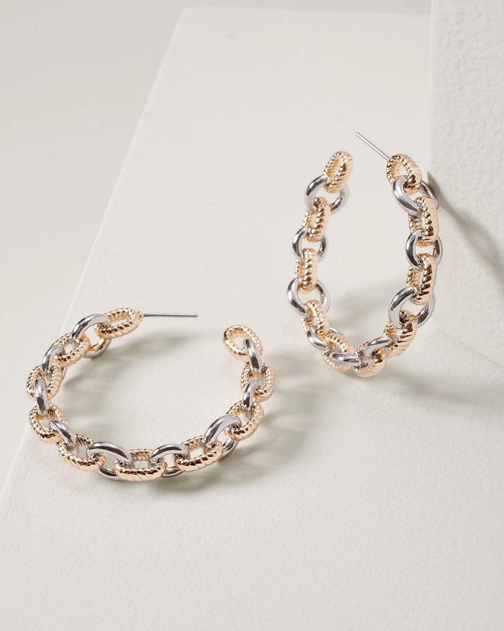 Mixed-Metal Rope Link Hoop Earrings