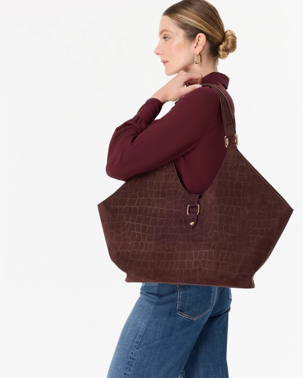 Faux Sueded Croc Tote Bag