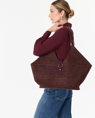 Faux Sueded Croc Tote Bag