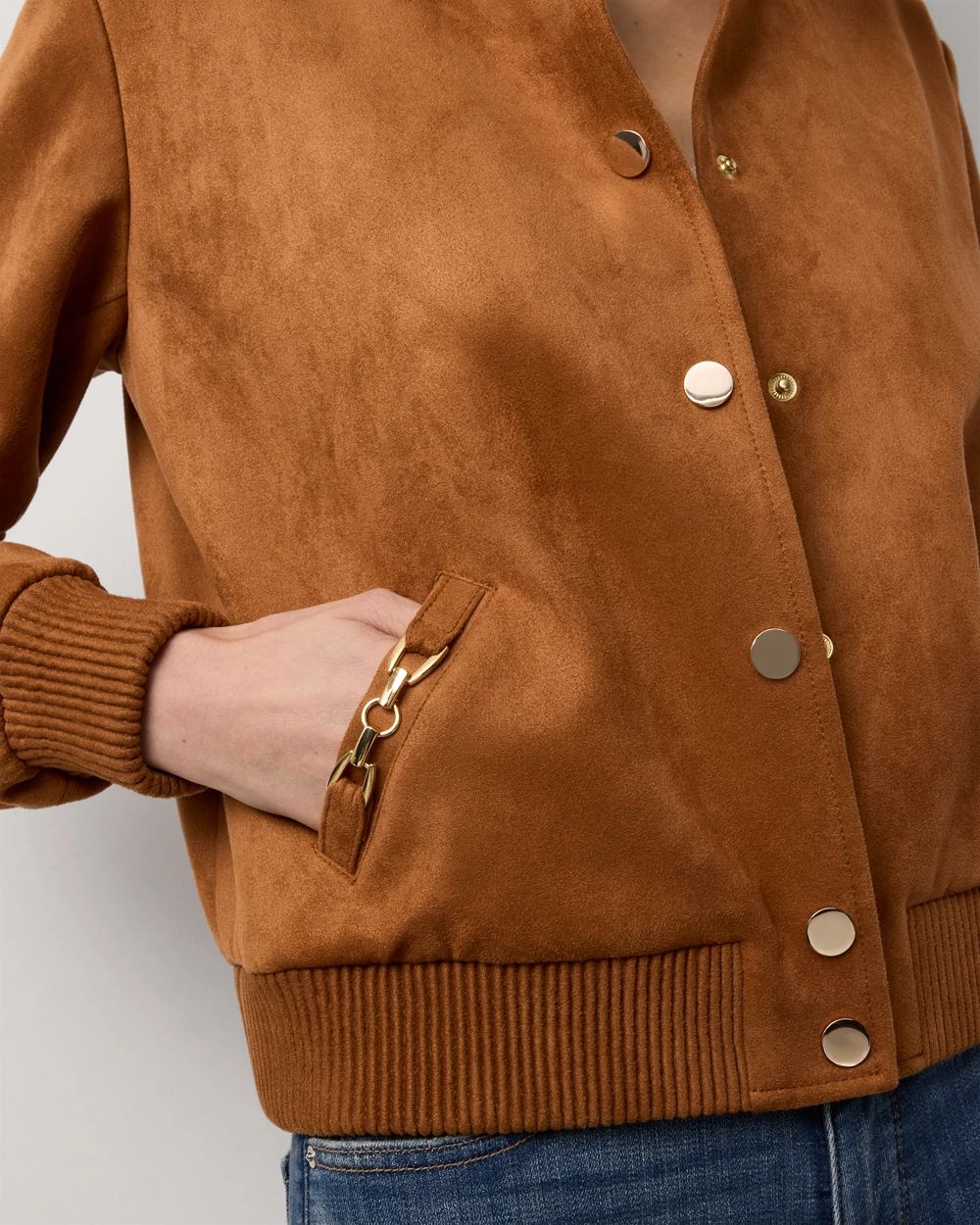 Petite Faux Suede Bomber Jacket