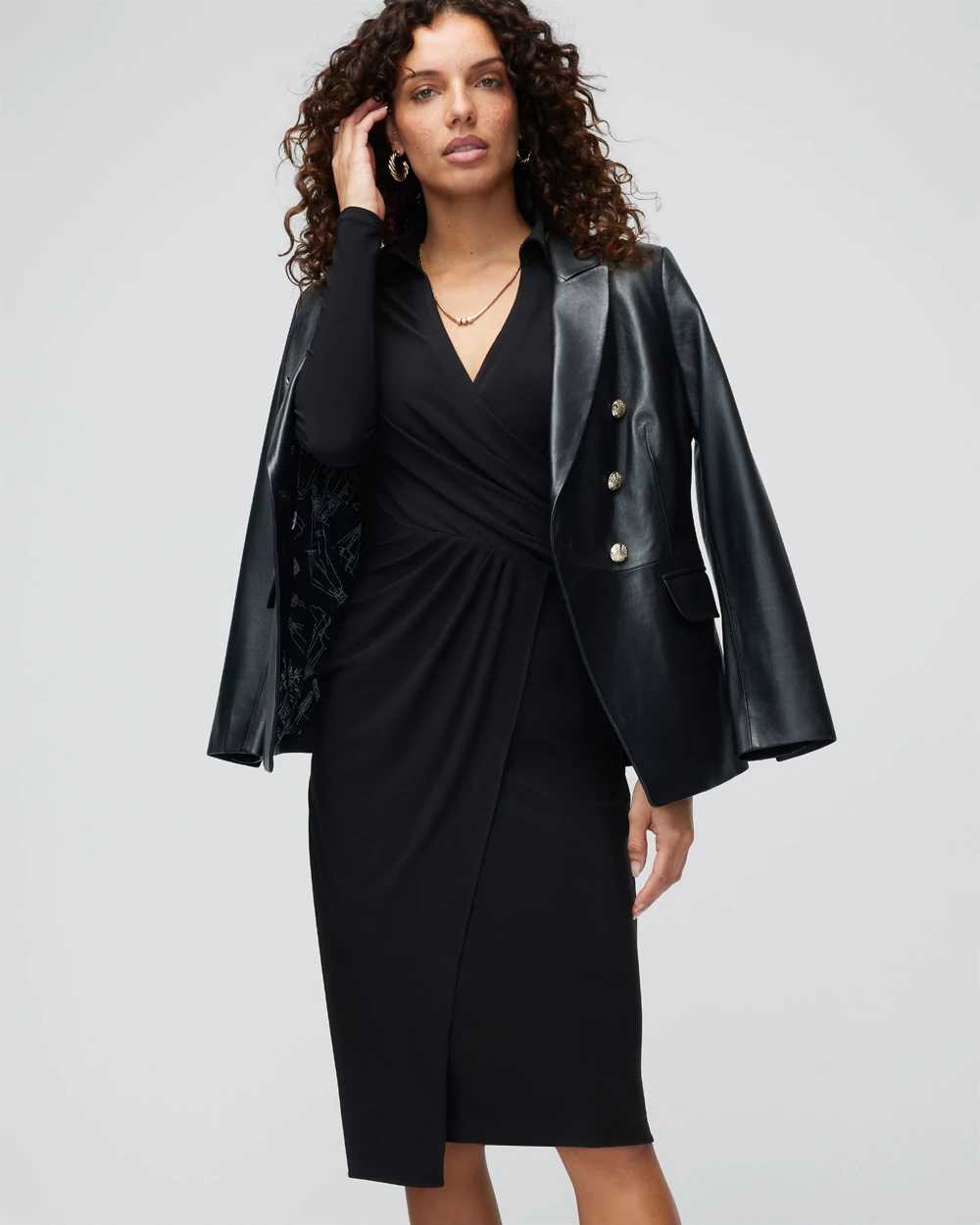 Petite Long Sleeve Matte Jersey Faux Wrap Midi Dress click to view larger image.