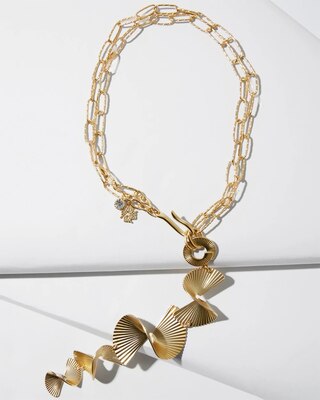 Goldtone Fan Convertible Y-Necklace