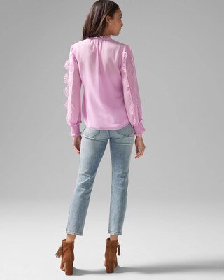 Laser Cut Ruffle Sleeve Blouse