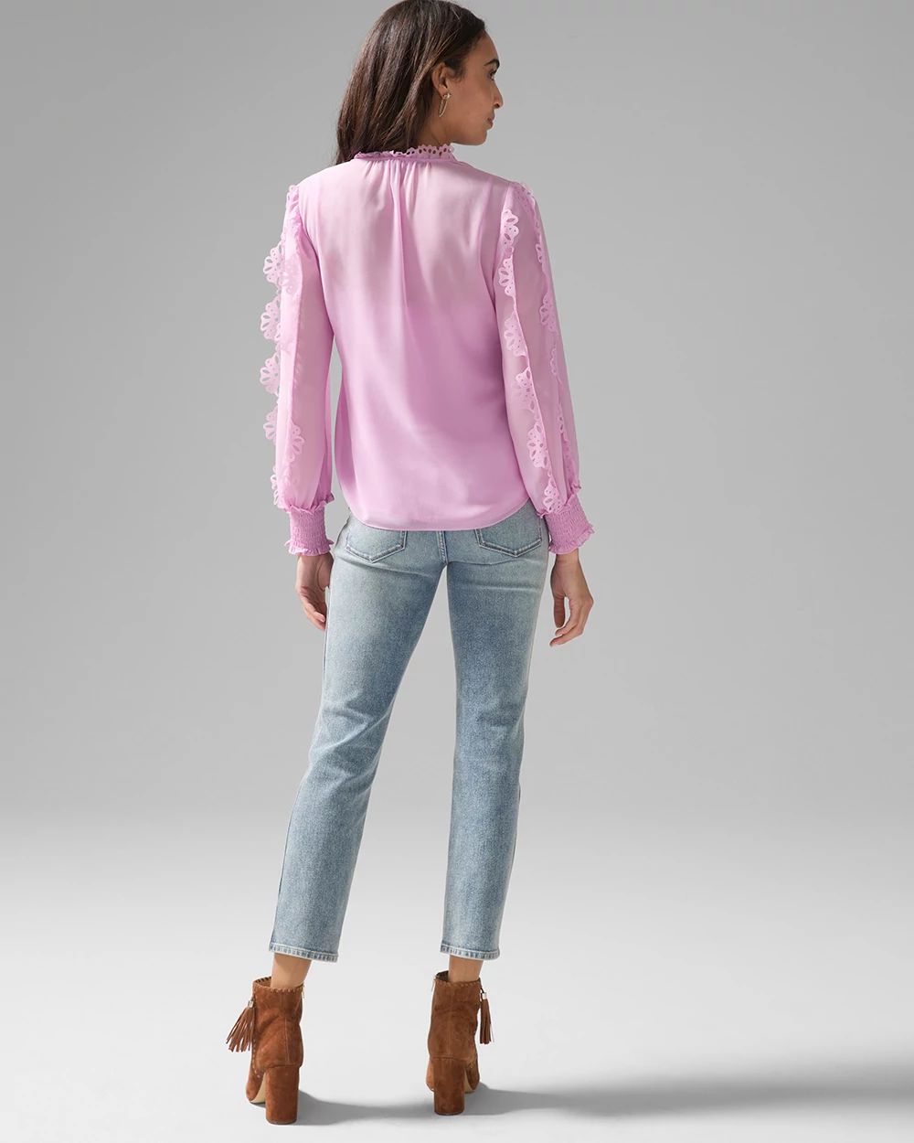 Laser Cut Ruffle Sleeve Blouse