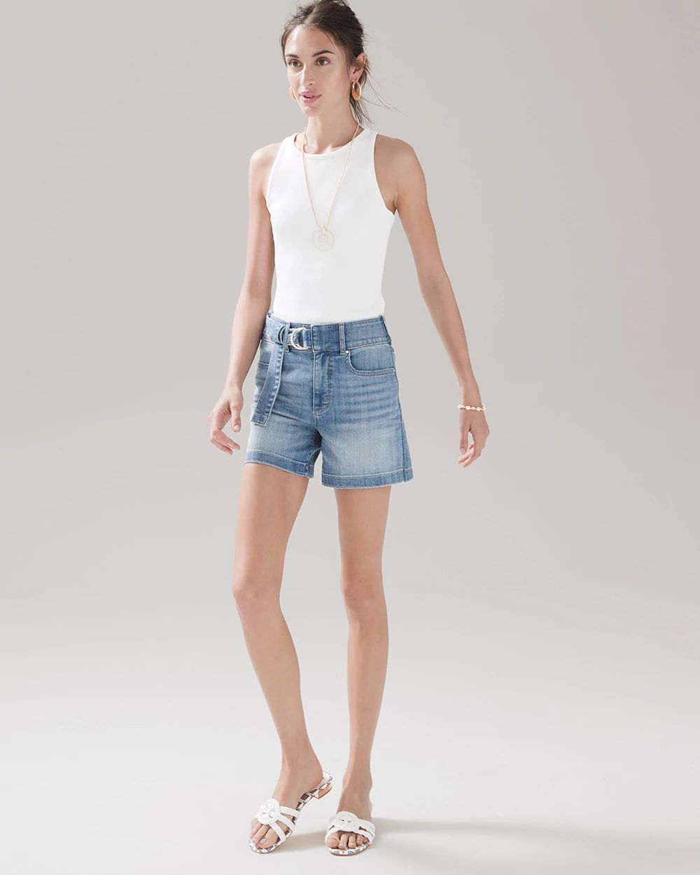 Denim belted shorts shop