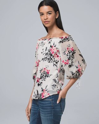 Silk-Blend Floral Burnout Off-the-Shoulder Blouse
