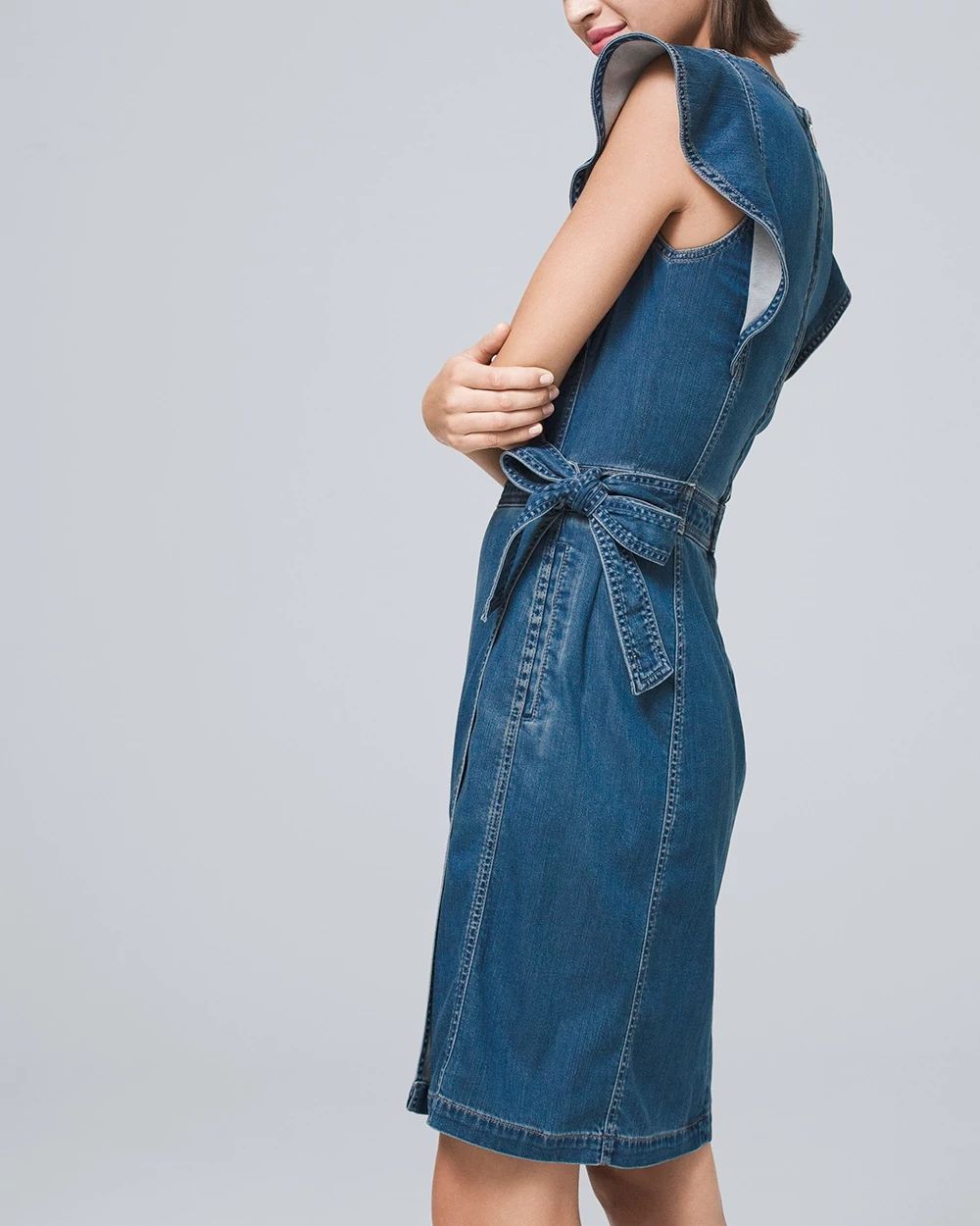 Petite Faux-Wrap Denim Dress
