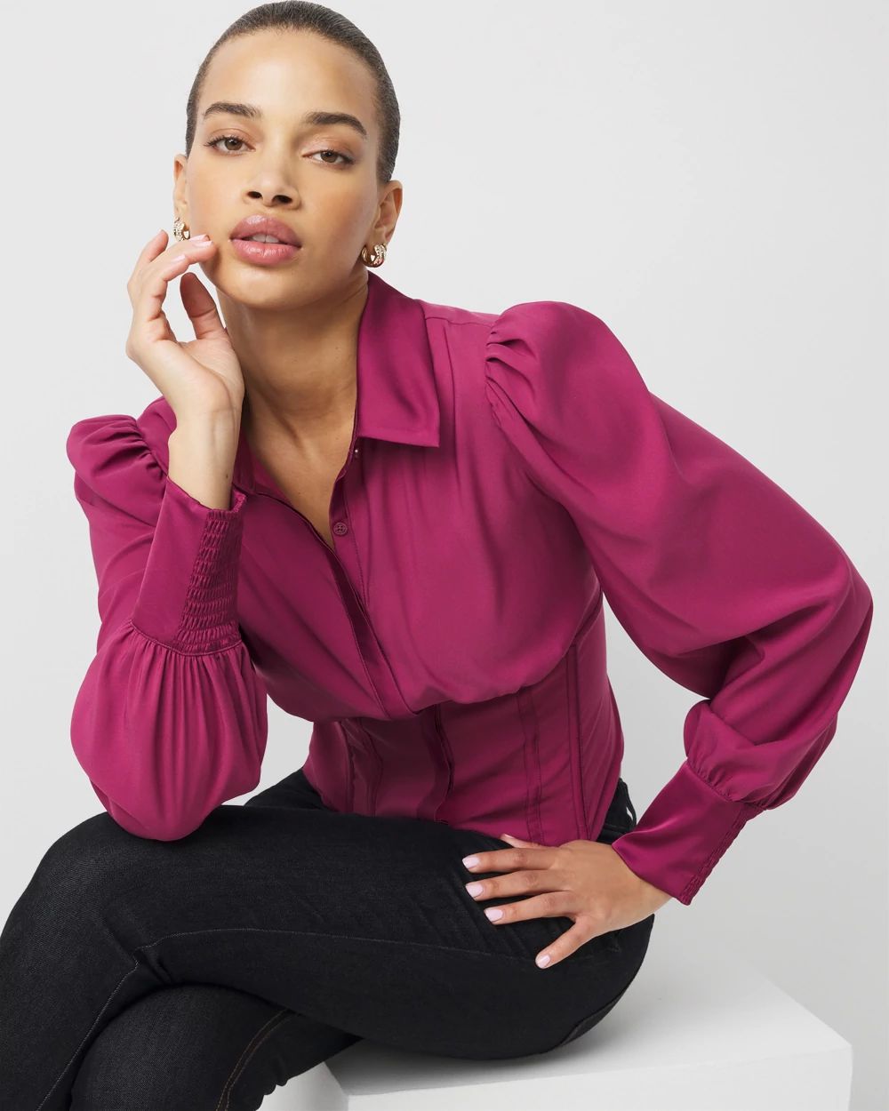 Corset Detail Satin Shirt