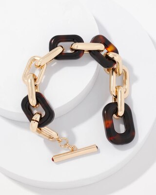 Gold and Tortoiseshell Link Toggle Bracelet click to view larger image.