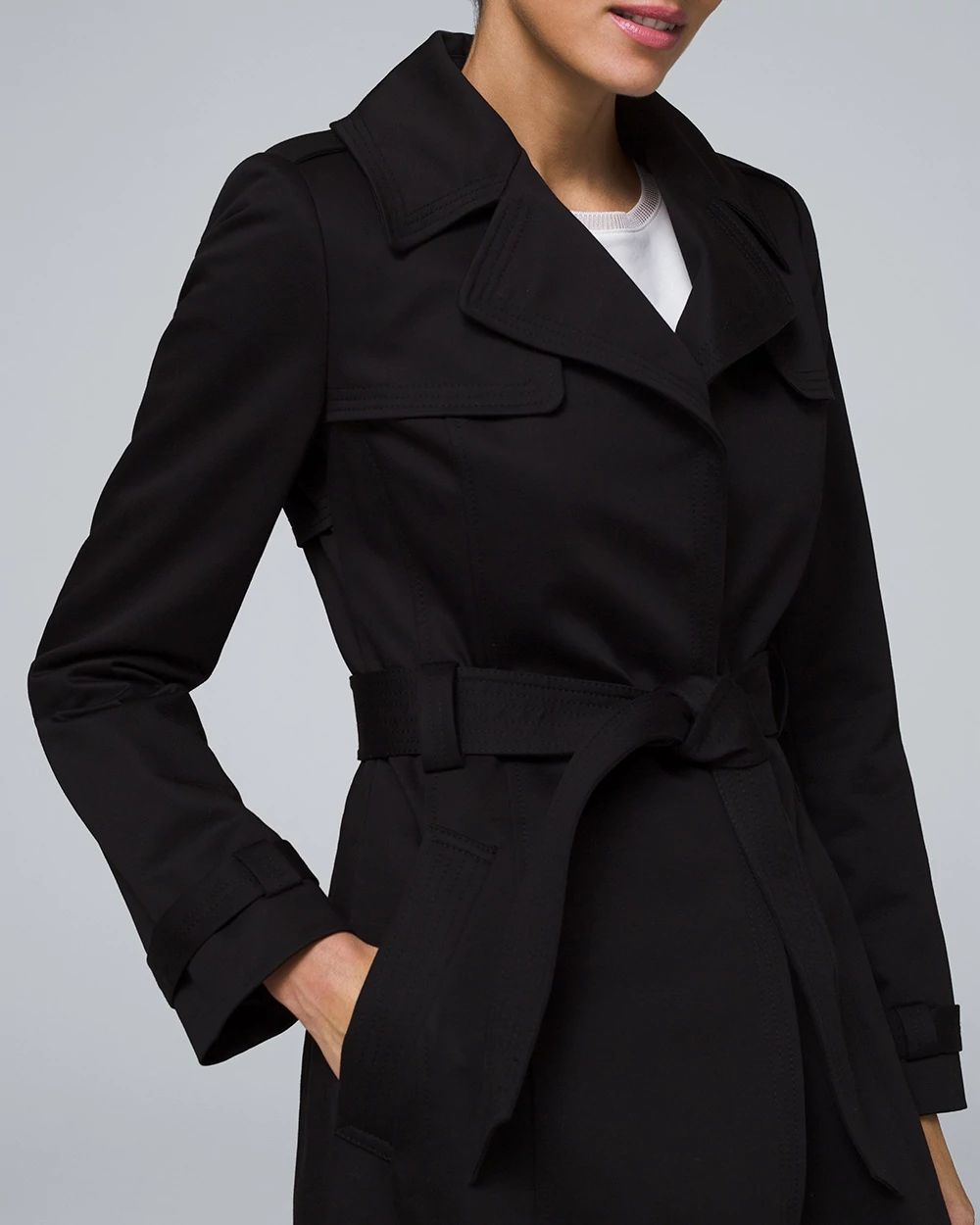 Stitch-Detail Trench Coat with Removable Belt