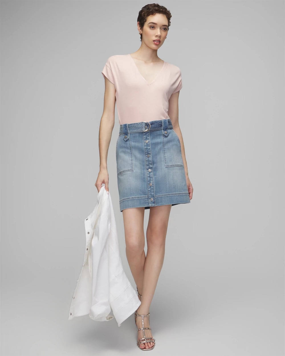 Pink by Petite Amalie Denim Button Skirt - Light Denim – The Shoppe Miami