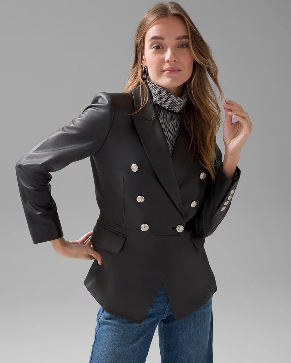 WHBM Studio Leather Blazer