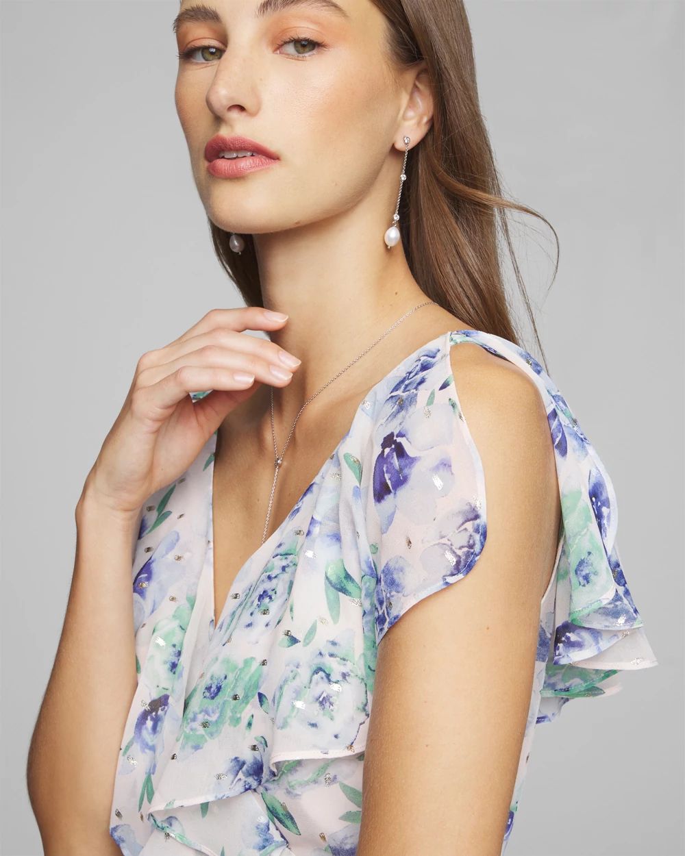 Petite Cap Sleeve Flutter Wrap Midi Dress
