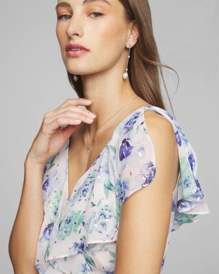 Petite Cap Sleeve Flutter Wrap Midi Dress