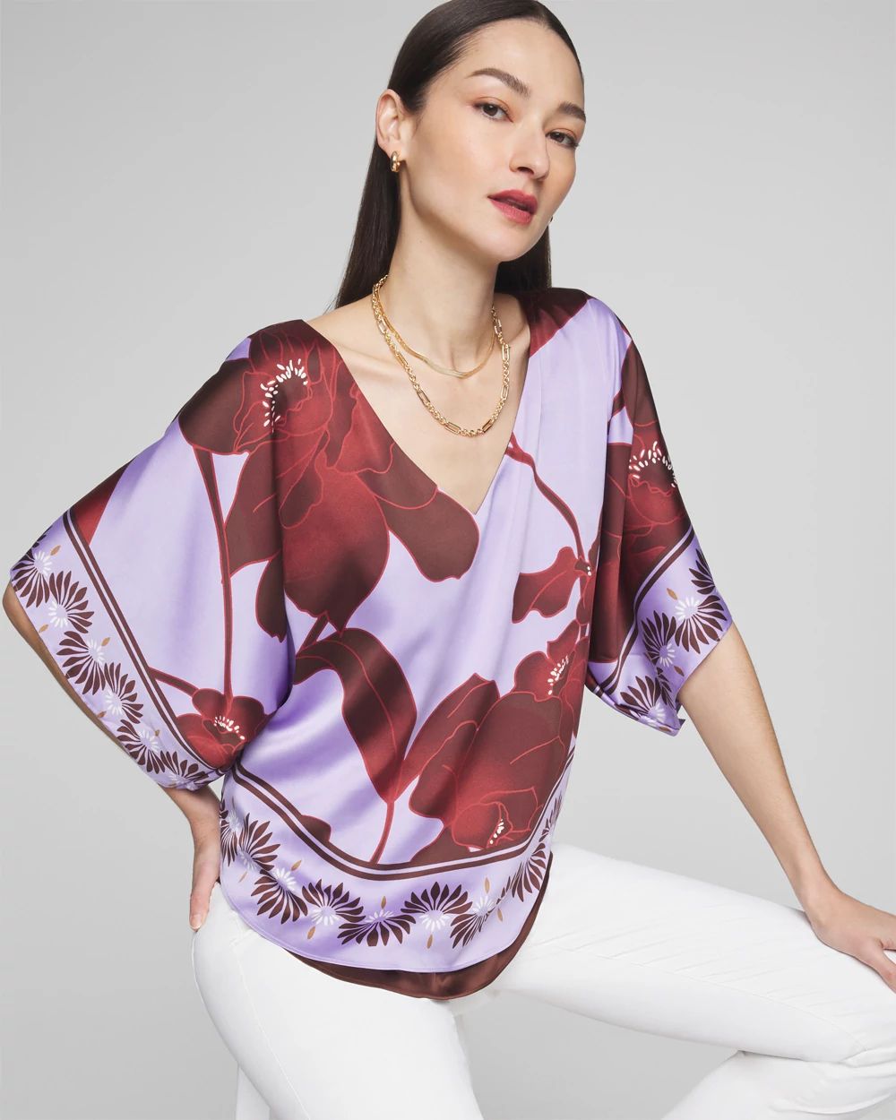 Satin Kimono Sleeve Blouse