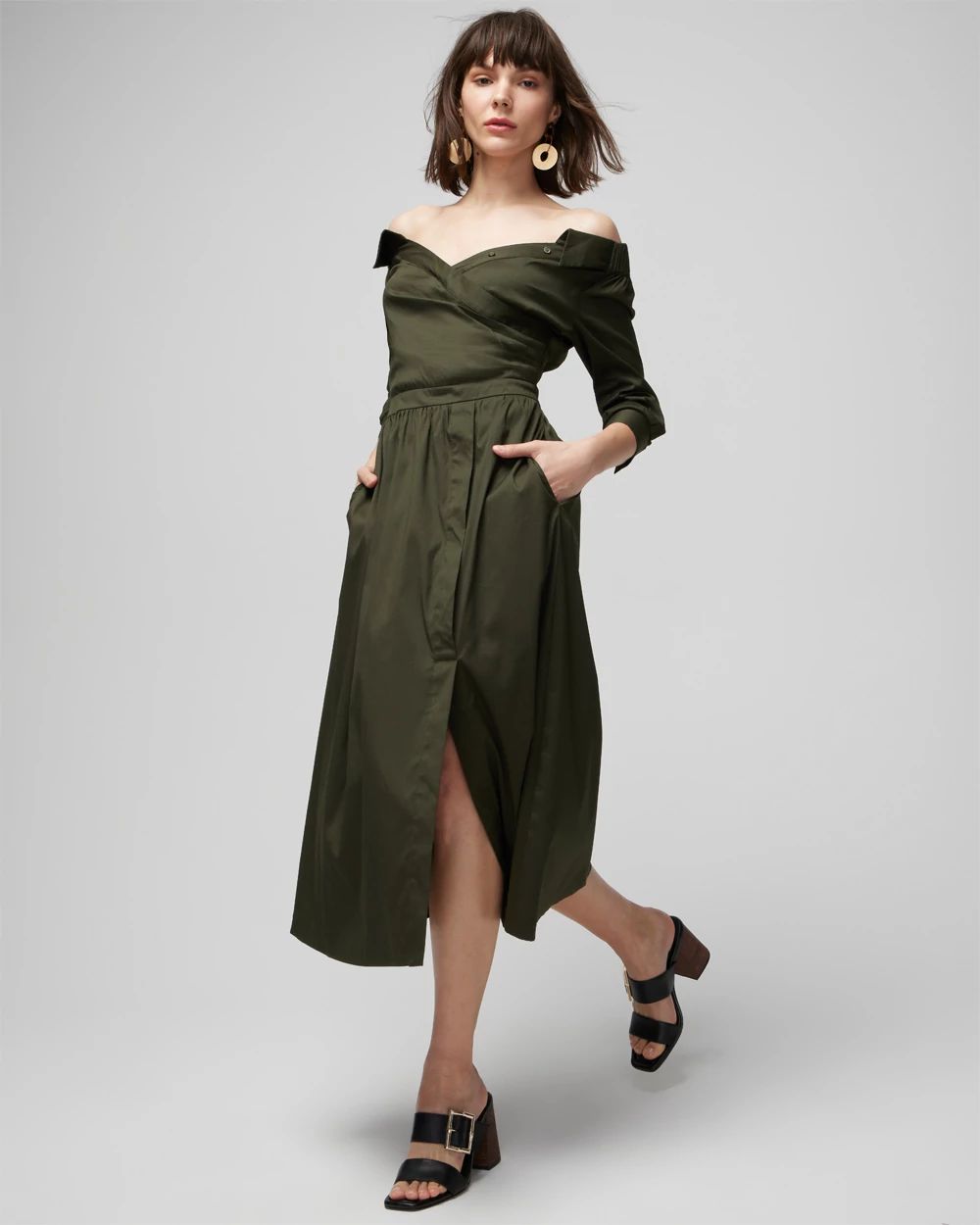 Open Neck Poplin Midi Dress