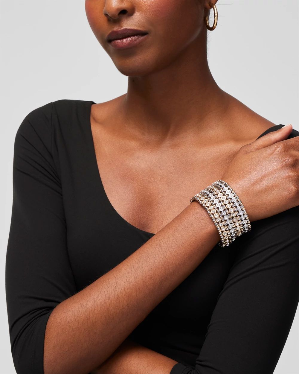 Pavé-Accent Wide Stretch Bracelet